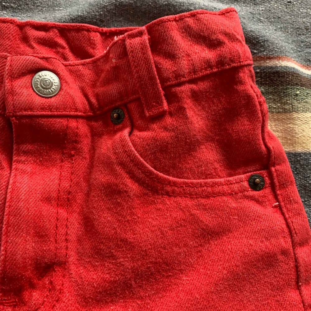 1980s Levi Strauss Red Button Snap Jeans Vintage Size 5 - Picture 5 of 11